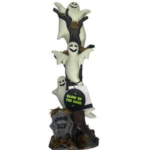Halloween statue of ghosts on a tree above headstone Glows in Dark by Novogeatz